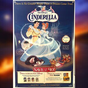 CINDERELLA (1950) - ORIGINAL SINGLE SIDED VIDEO STORE MOVIE POSTER